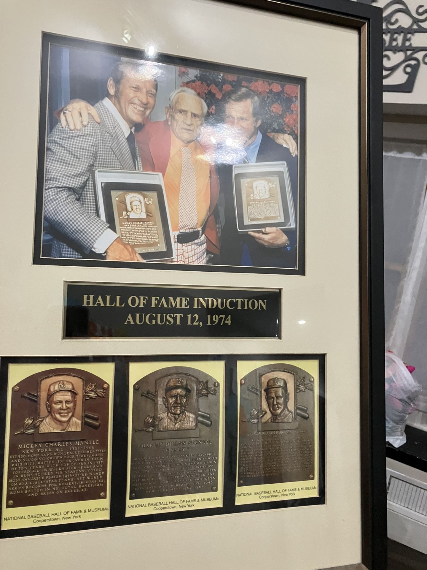 Framed Baseball Hall of Fame Display – Mickey Mantle, Casey Sten
