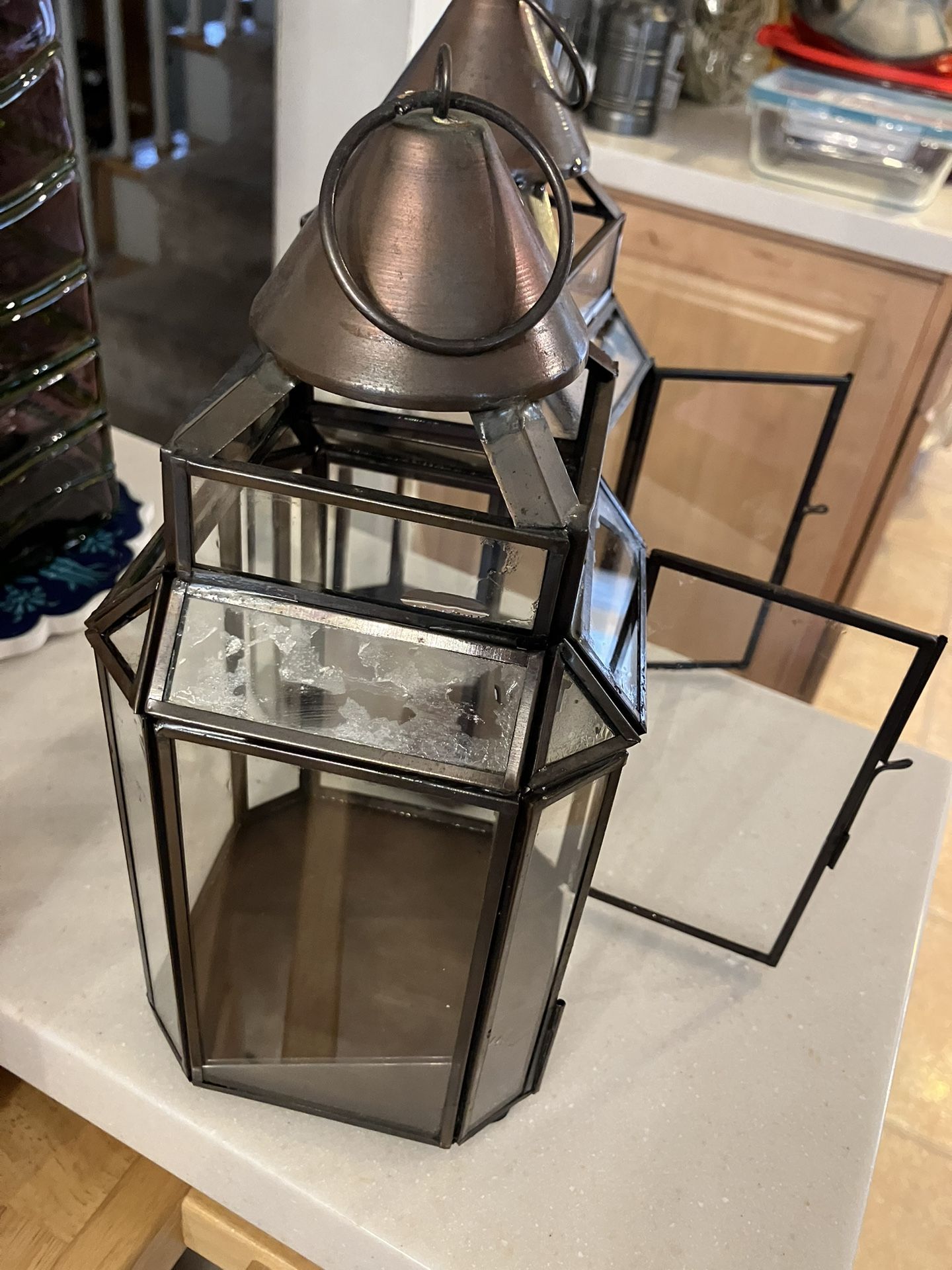 Pair of Metal & Glass Lantern Candle Holders – 10” Tall - photo 2