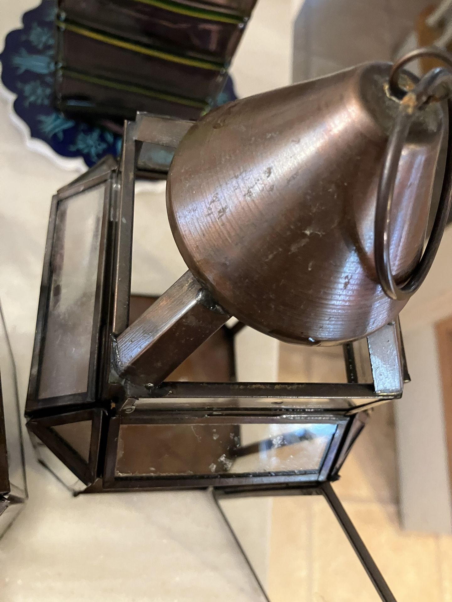 Pair of Metal & Glass Lantern Candle Holders – 10” Tall - photo 3