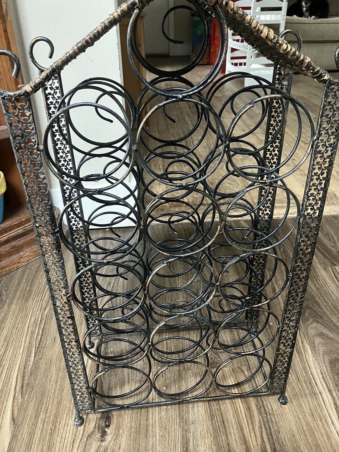 Vintage Metal & Wicker Wine Rack – Holds 20 Bottles
