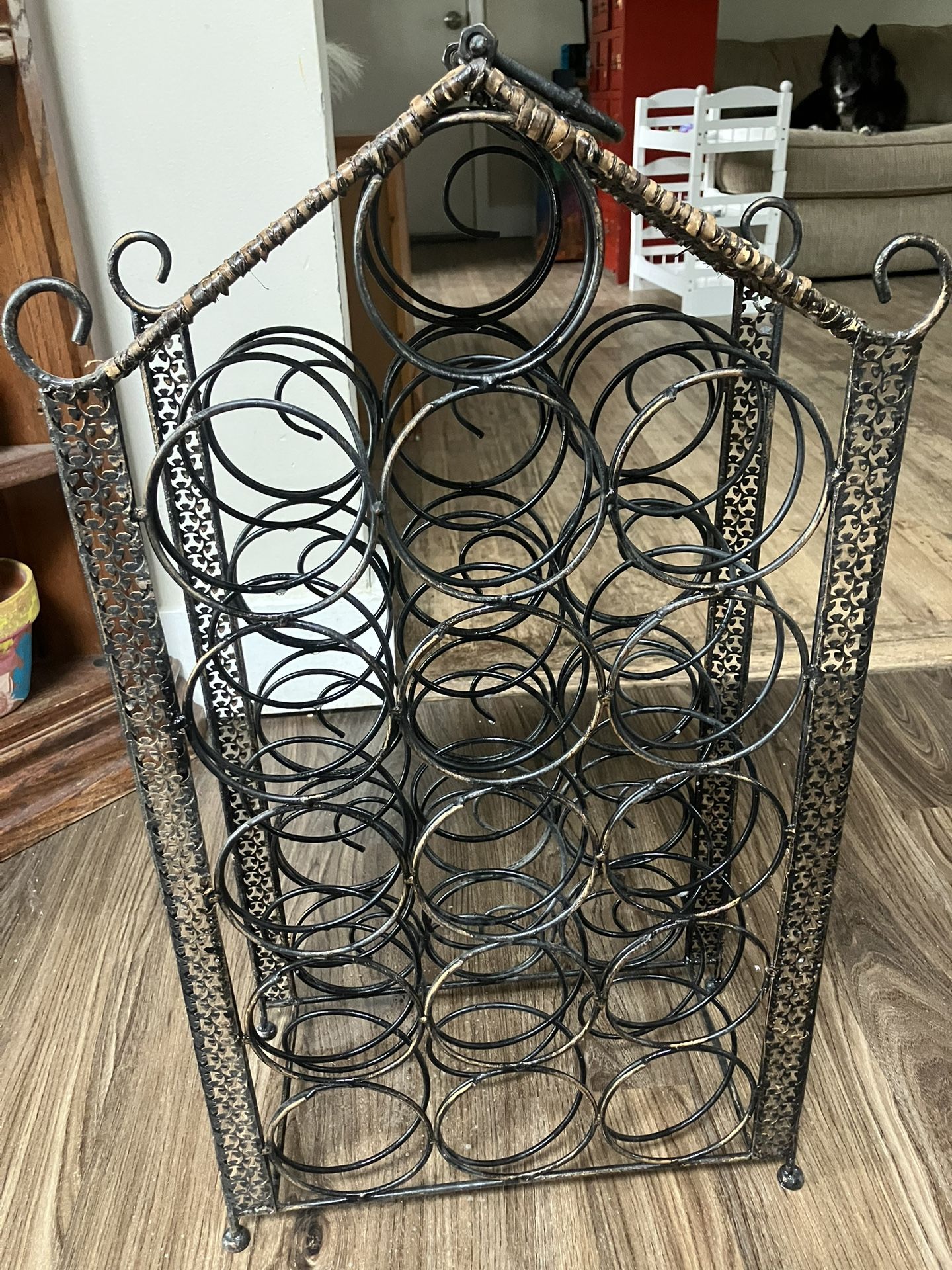 Vintage Metal & Wicker Wine Rack – Holds 20 Bottles - photo 2