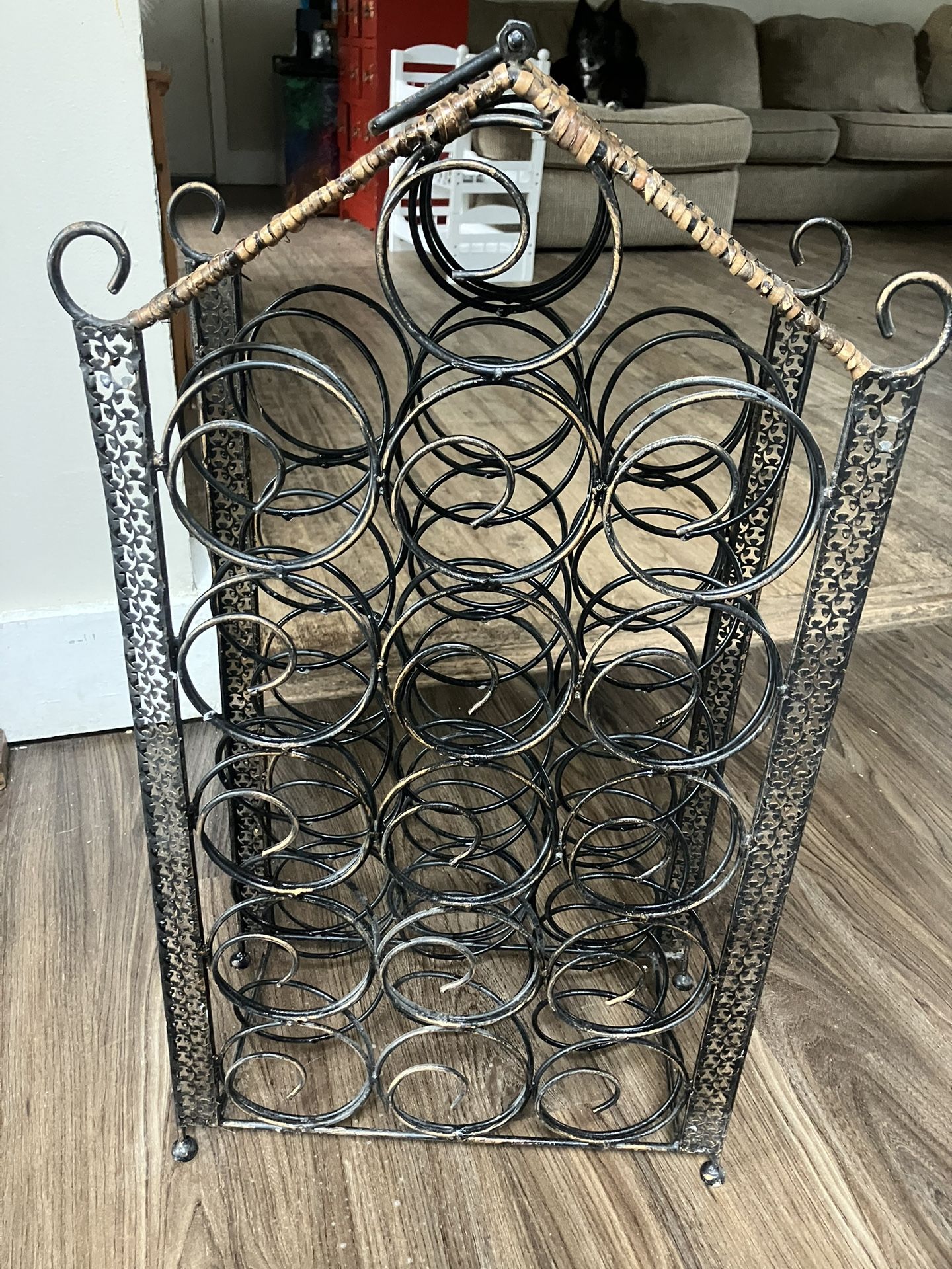 Vintage Metal & Wicker Wine Rack – Holds 20 Bottles - photo 4
