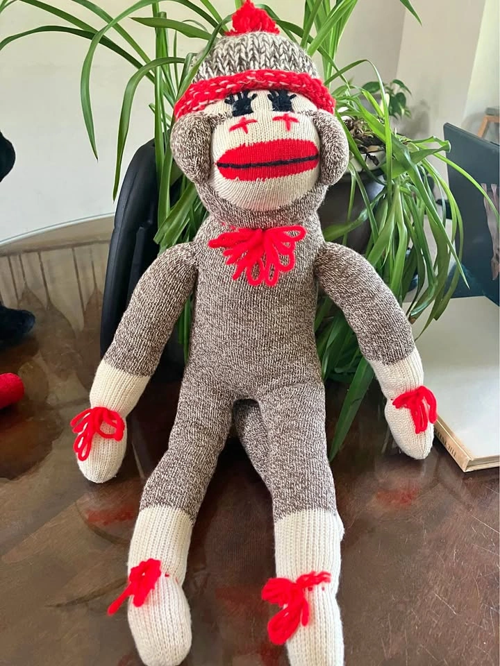 Handmade Sock Monkey Plush Doll – Vintage Style Red Heel Monkey