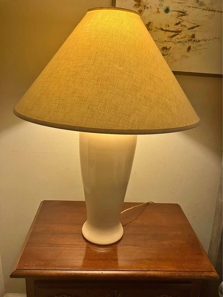 Large Matching Cream Ceramic Table Lamps with Shades – 32” Tall