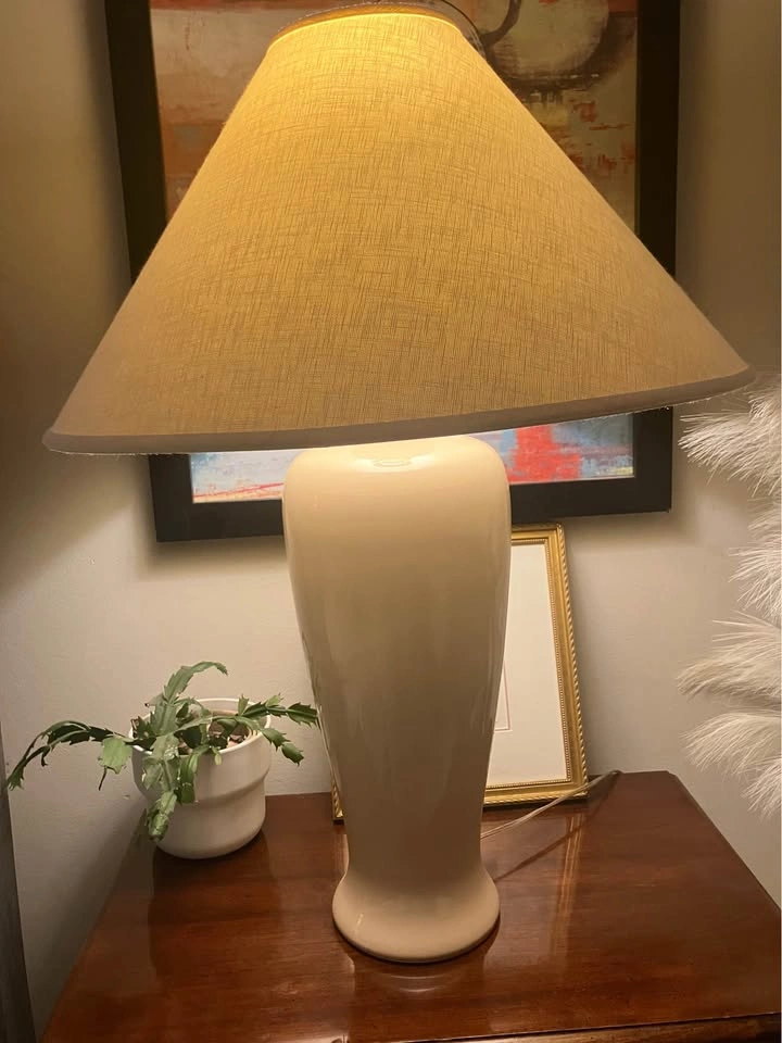 Large Matching Cream Ceramic Table Lamps with Shades – 32” Tall - photo 3