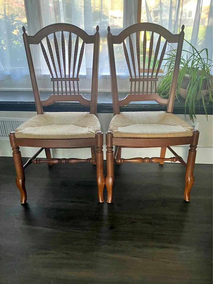 Ethan Allen Solid Wood Rush Seat Dining Chairs – Set of 2