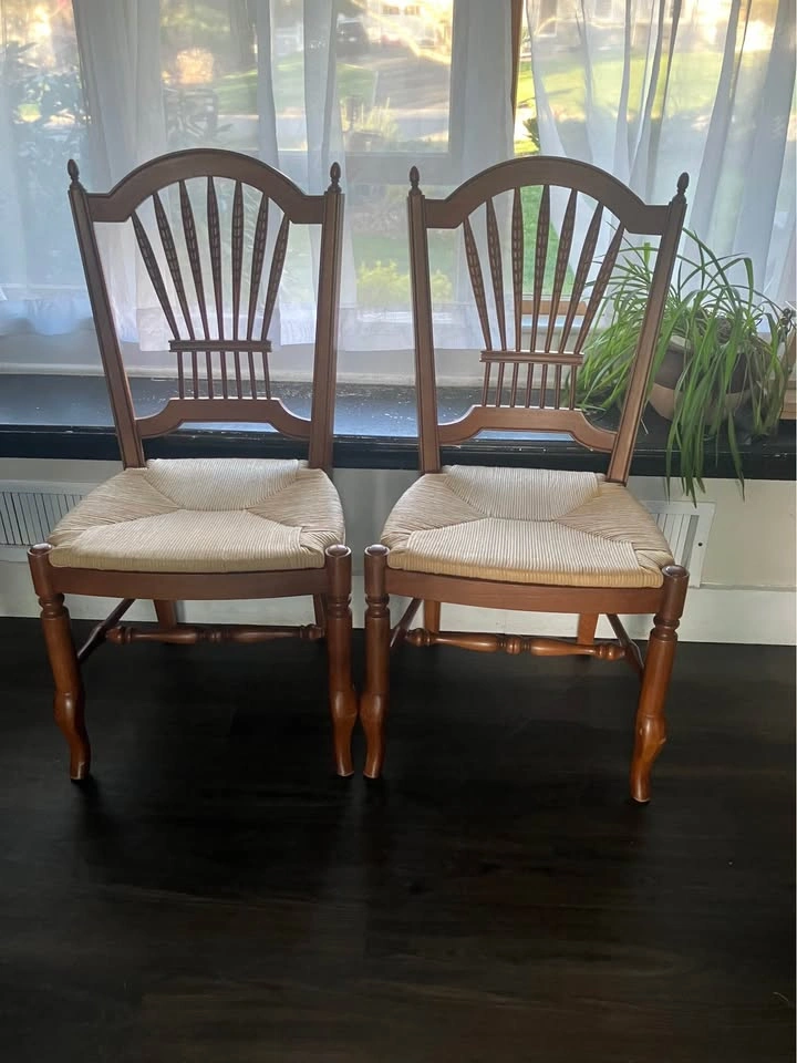 Ethan Allen Solid Wood Rush Seat Dining Chairs – Set of 2 - photo 2