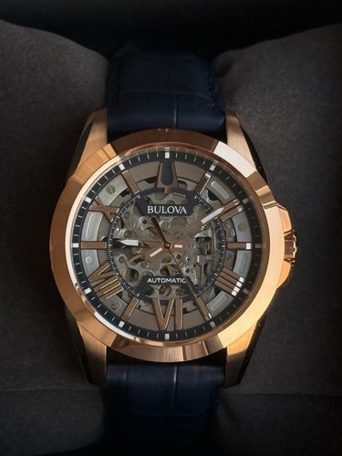 Bulova Sutton Men's 43mm Automatic Skeleton Dial Rose Gold/Blue - photo 2