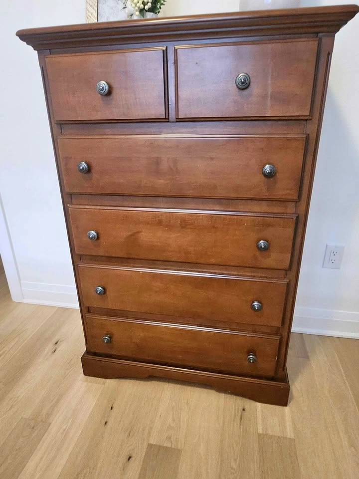 Wooden 5-Drawer Tall Dresser and Matching Nightstand Set