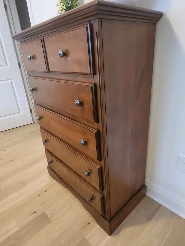 Wooden 5-Drawer Tall Dresser and Matching Nightstand Set - photo 2
