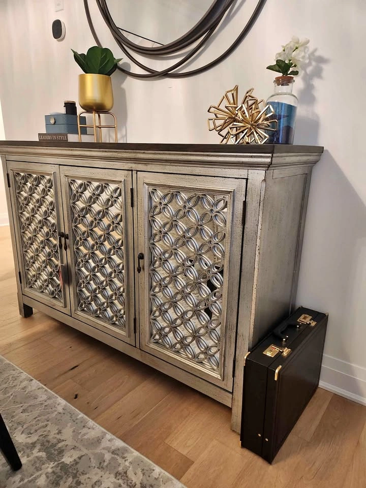 Mirrored Fretwork Sideboard Buffet Cabinet