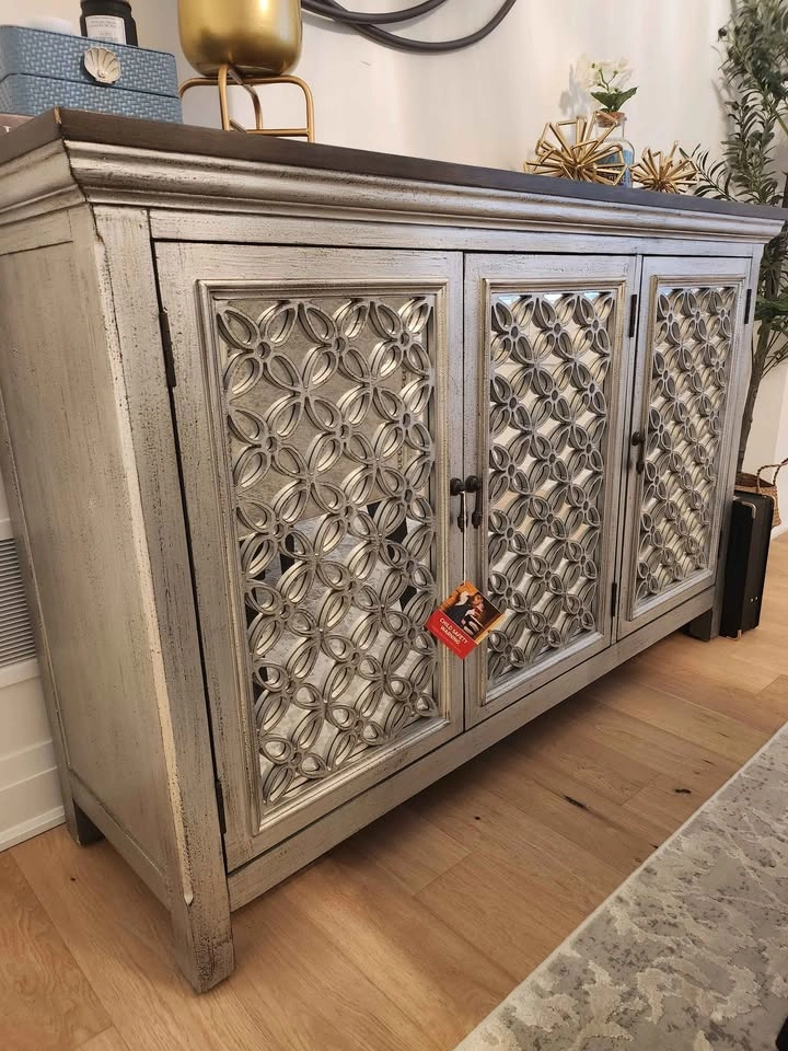 Mirrored Fretwork Sideboard Buffet Cabinet - photo 2