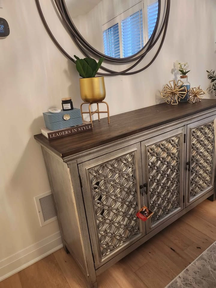 Mirrored Fretwork Sideboard Buffet Cabinet - photo 3