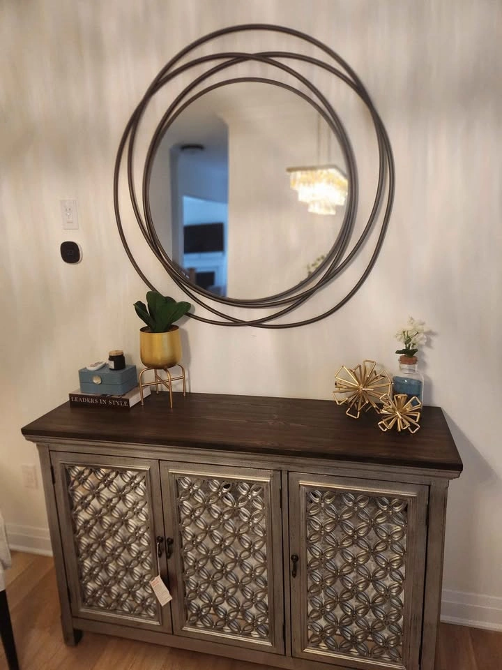 Mirrored Fretwork Sideboard Buffet Cabinet - photo 4