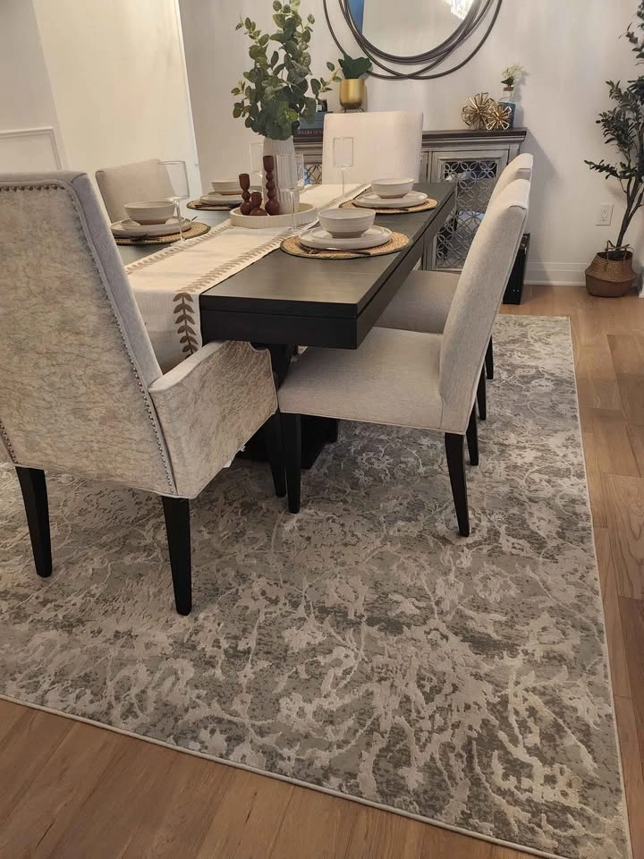 Dark Solid Wood Dining Table with 8 Upholstered Nailhead Chairs - photo 2