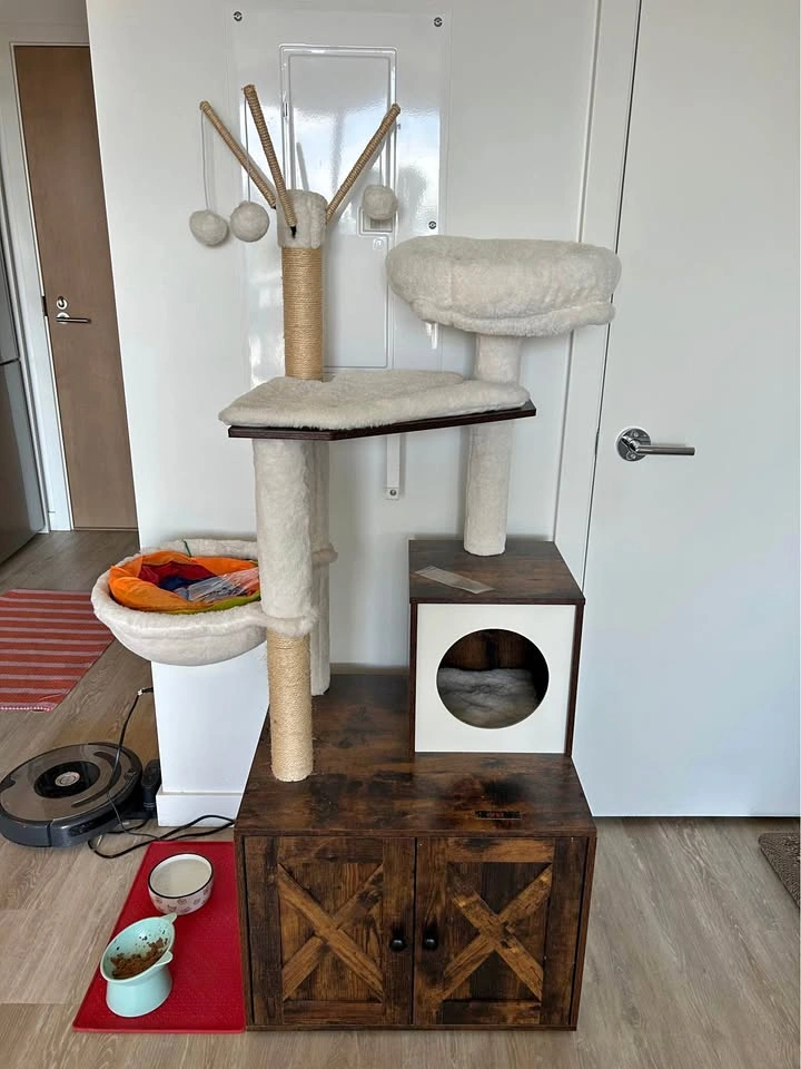 Cat Tree with Litter Box Enclosure — 59” Tall
