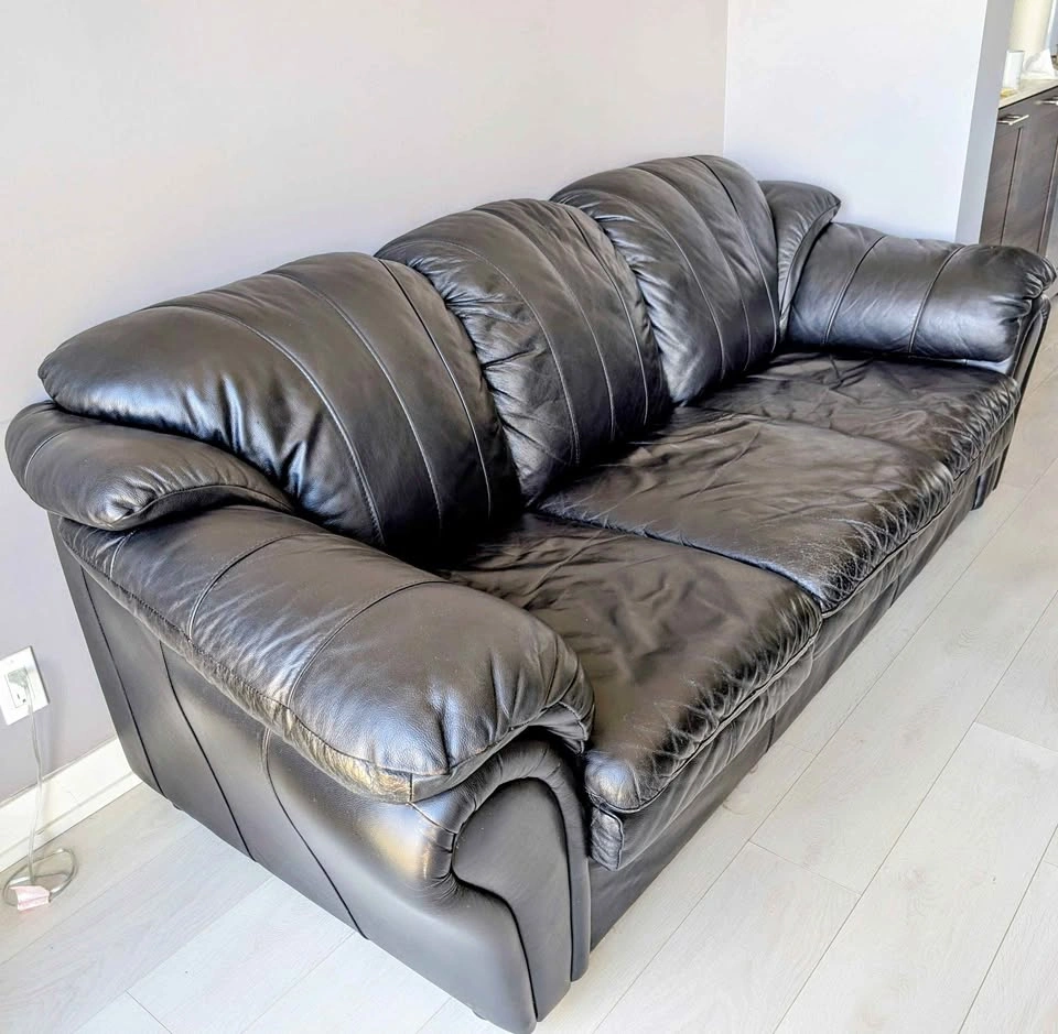 86" Black Leather Sofa - Clean & Comfortable Couch