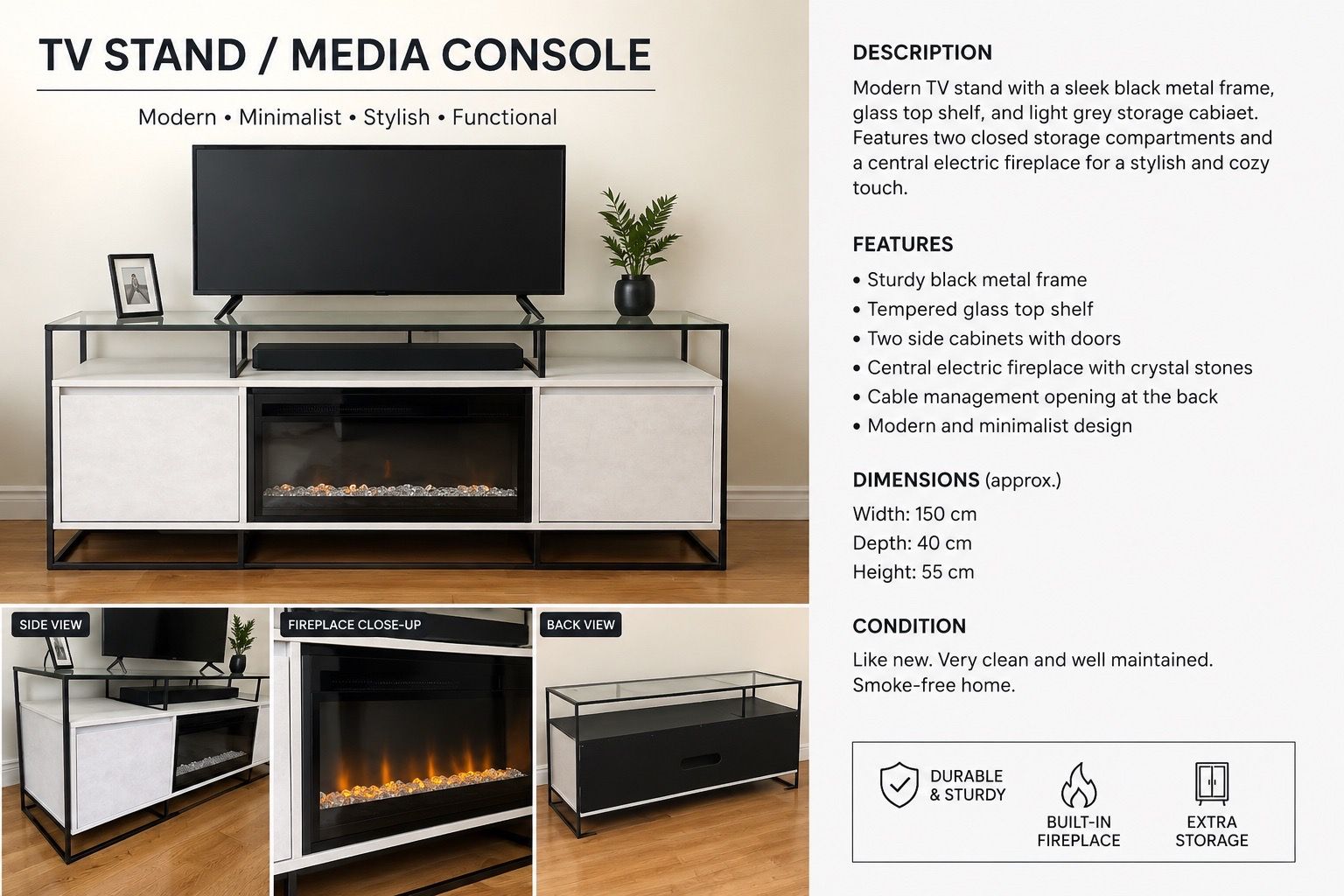 Fireplace modern TV stand - photo 3