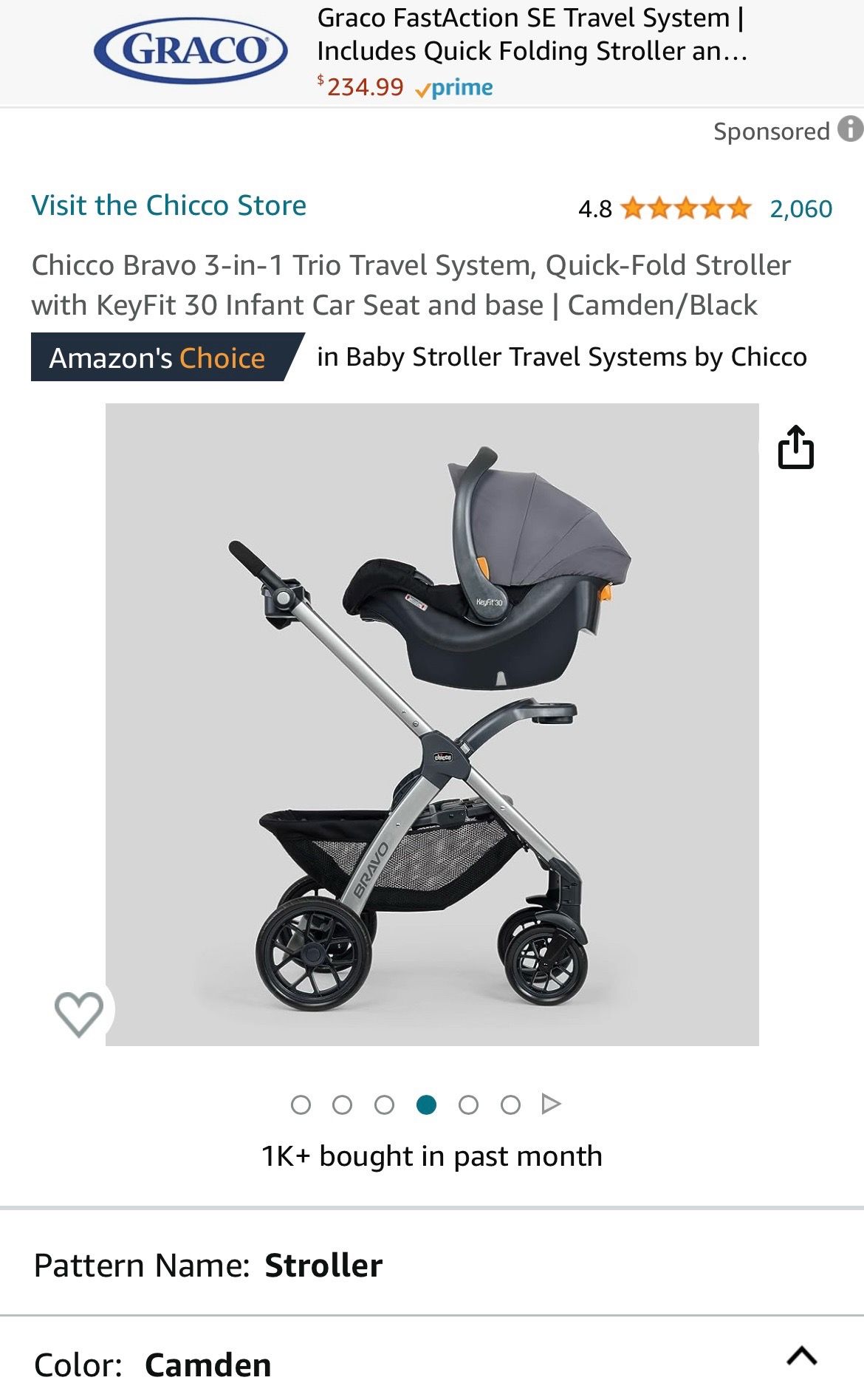 Chicco Bravo 3-in-1 Trio Travel System - Camden/Black - photo 2