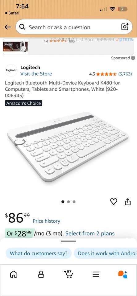 Logitech Bluetooth Multi-Device Keyboard K480, White - photo 2