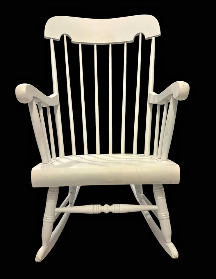 Sturdy White Windsor Style Wooden Rocking Chair