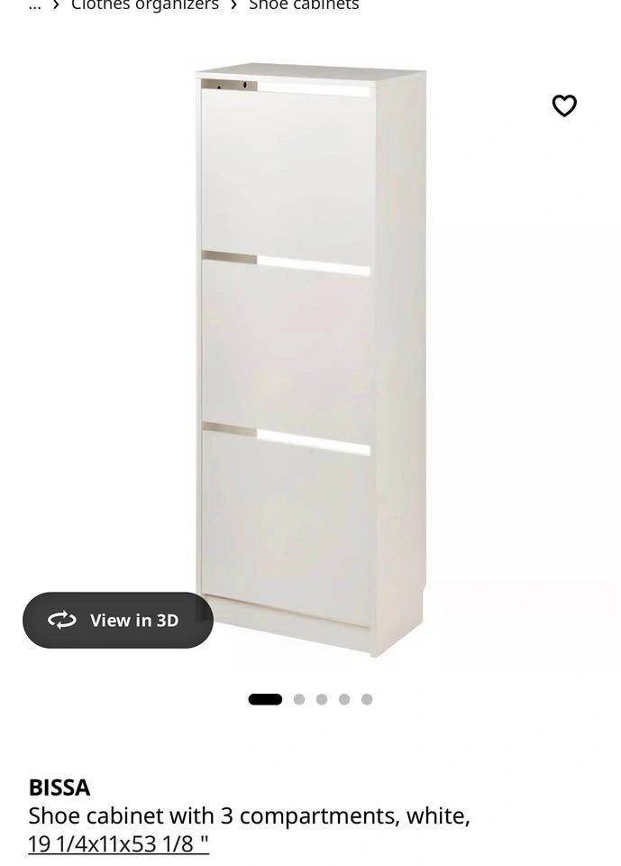 IKEA BISSA Shoe Cabinet with 3 Compartments, White