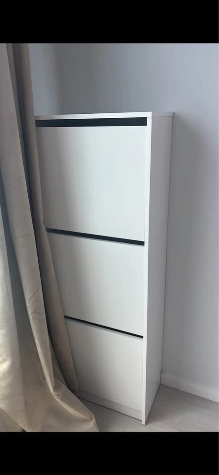 IKEA BISSA Shoe Cabinet with 3 Compartments, White - photo 2
