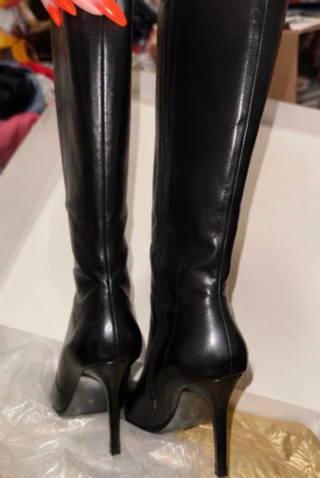 Colin Stuart Black Leather Knee-High Stiletto Boots Size 7 - photo 5