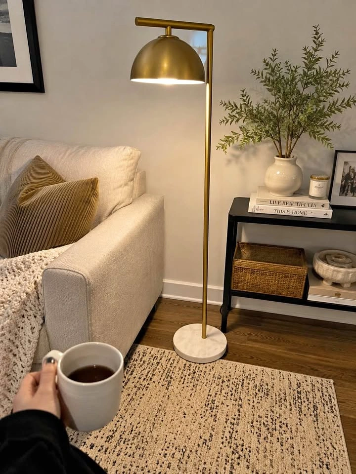 Modern Brass Floor Lamp with Marble Base – Mid Century Reading L