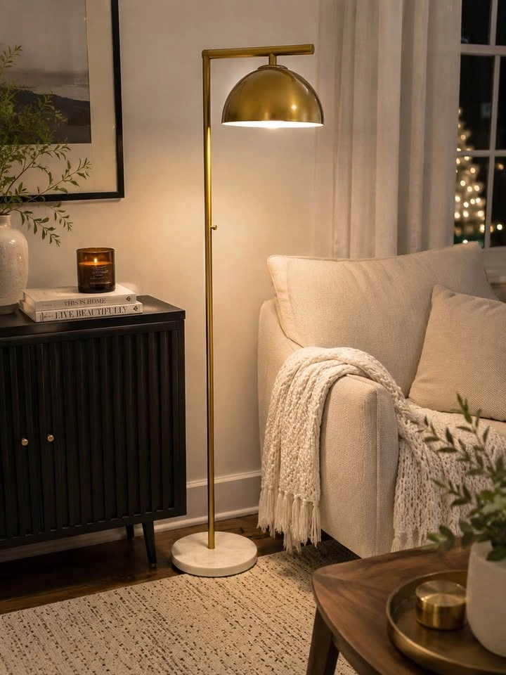 Modern Brass Floor Lamp with Marble Base – Mid Century Reading L - photo 3