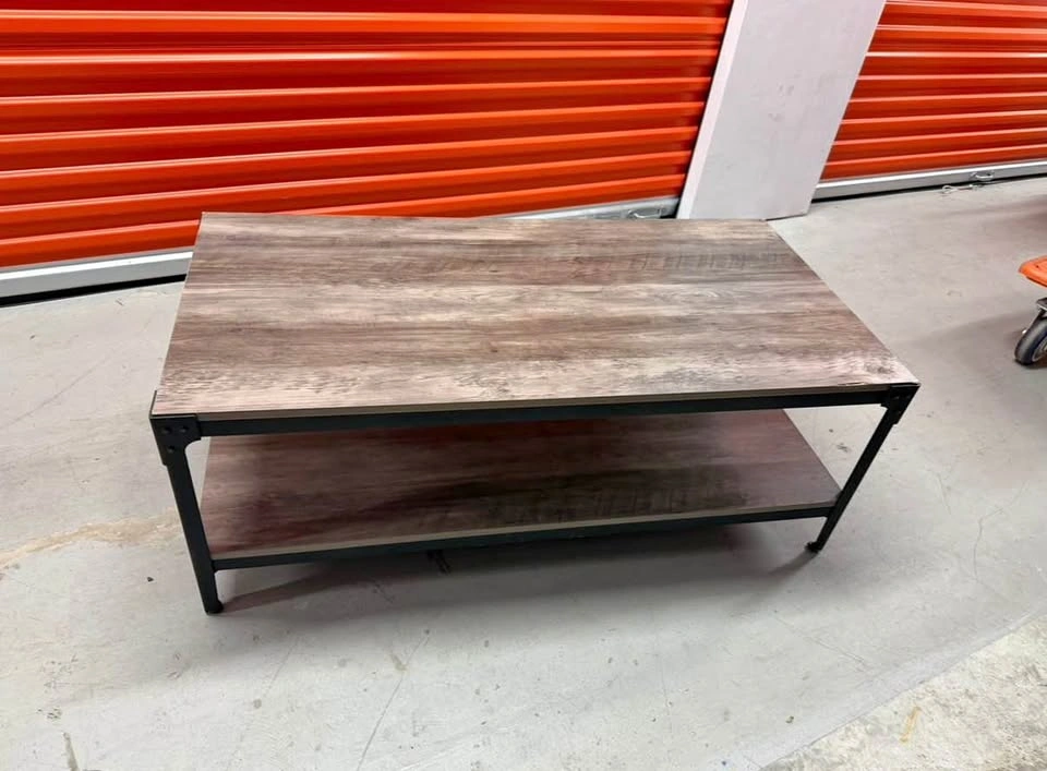 Industrial Wood and Metal Coffee Table with Storage Shelf