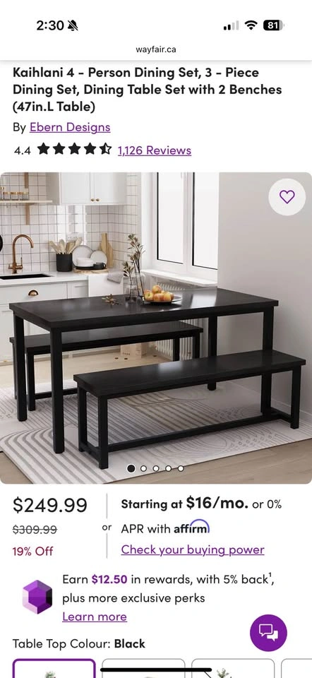 Black Dining Table with Benches - photo 5