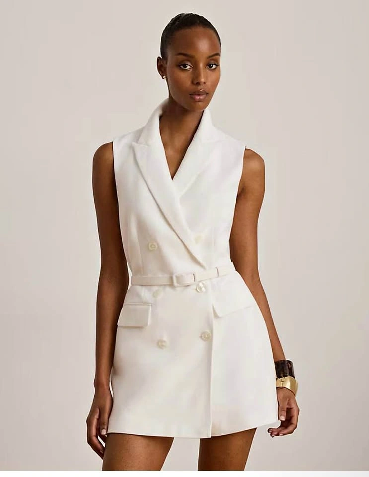 Lauren Double-Breasted Piqué Sleeveless Romper