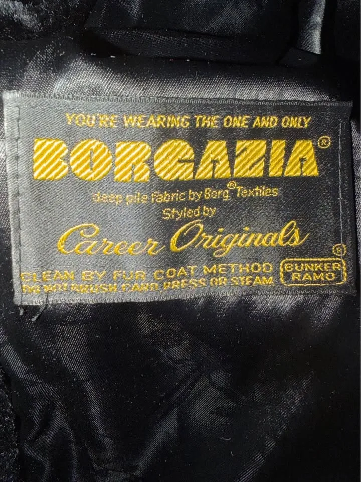 Vintage Borgaza Black Faux Fur Coat with Brown Collar- size 16 - photo 5