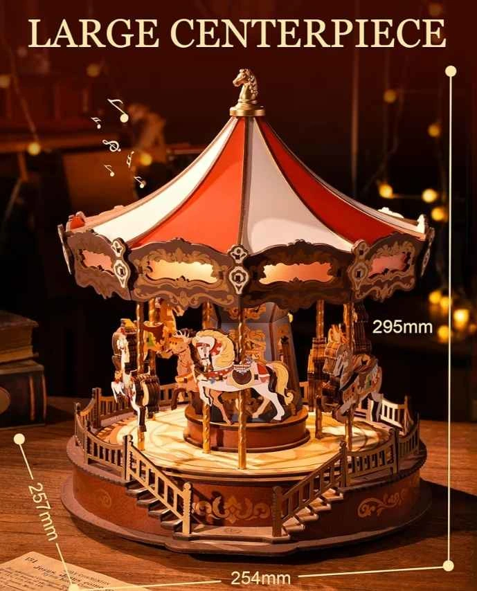 Wooden 3D Puzzle for Adults, DIY Carousel Music Box - photo 2