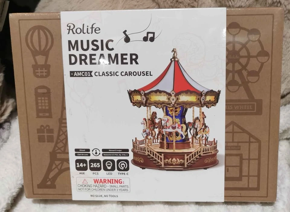 Wooden 3D Puzzle for Adults, DIY Carousel Music Box - photo 3