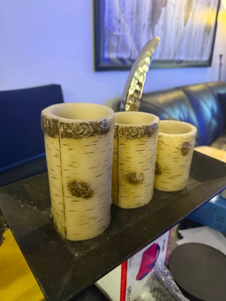Set of 3 Birch Bark Decorative Candle Holders – Rustic Farmhouse - photo 4