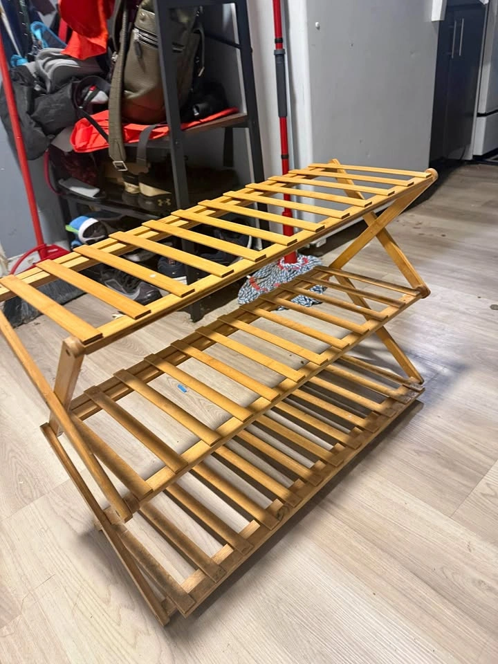 Foldable Bamboo Shoe Rack Organizer – 3 Tier Wooden Storage Shel