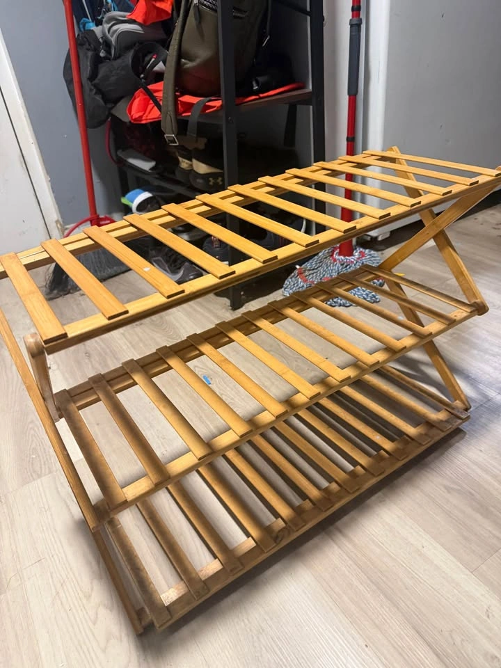 Foldable Bamboo Shoe Rack Organizer – 3 Tier Wooden Storage Shel - photo 3
