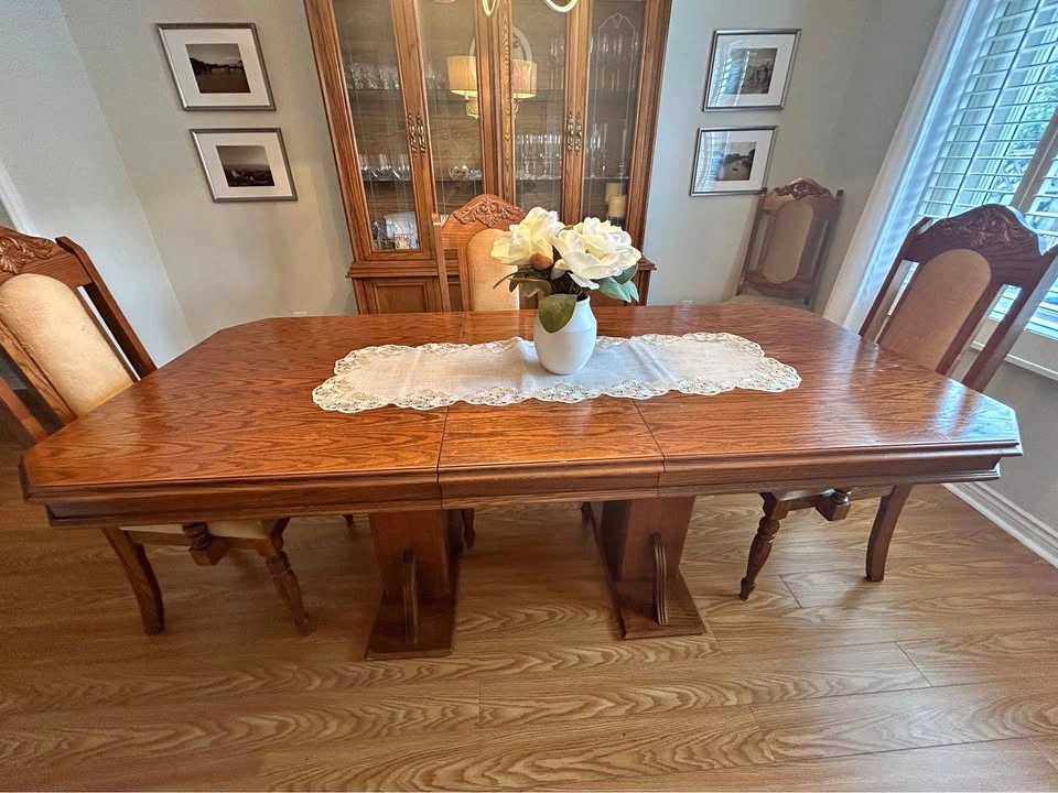 Moving Sale: Solid Wood Dining Set, Buffet/Hutch & Leather Sofas