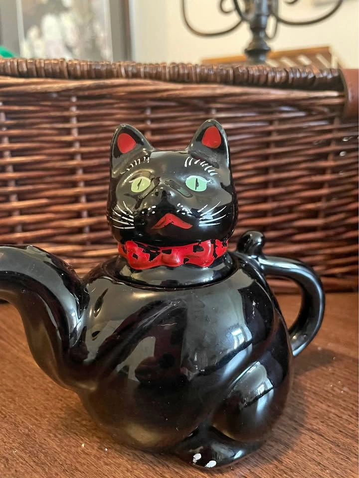 Vintage Shafford Black Cat Teapot - As Is