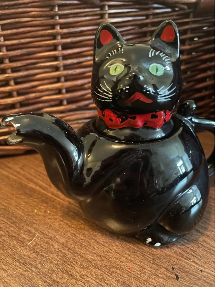 Vintage Shafford Black Cat Teapot - As Is - photo 2