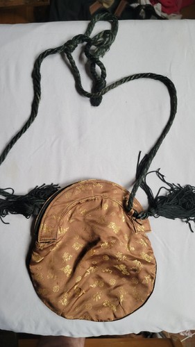 Vintage Chinese Satin Brocade Pouch Gold Embroidered Purse - photo 3
