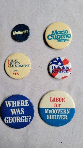 Vintage Political Campaign Button Lot (1970s-80s) - 6 Pins
