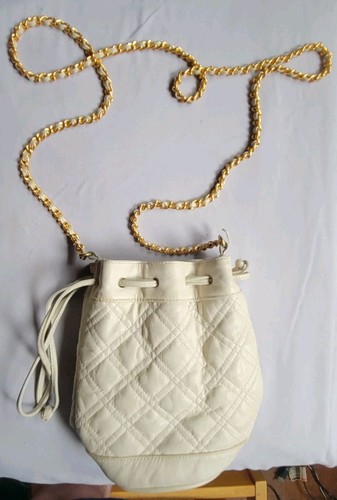 Vintage Pantera Quilted Bucket Bag Cream Leather