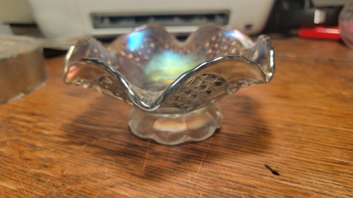 Vintage Carnival Glass Small Bowl Iridescent Diamond Pattern