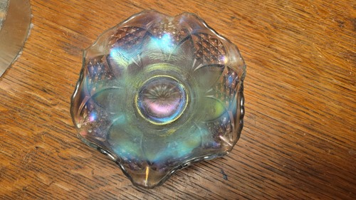 Vintage Carnival Glass Small Bowl Iridescent Diamond Pattern - photo 2