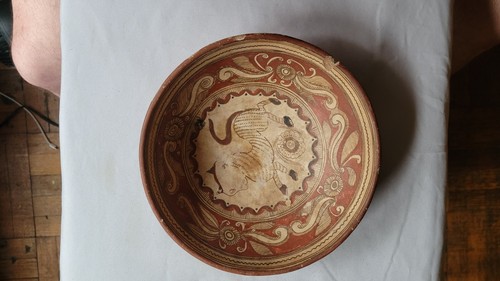 Vintage Hand Painted Tripod Bowl Folk Art Pottery