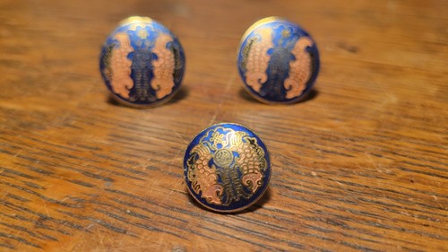 Vintage Cloisonné Cufflinks and Tie Tack Set – Blue Enamel