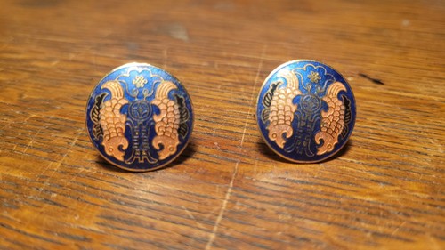 Vintage Cloisonné Cufflinks and Tie Tack Set – Blue Enamel - photo 2